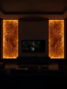 A dramatic living room TV wall