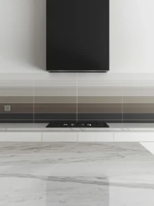 A full kitchen backsplash in a seamless gradient tile installation