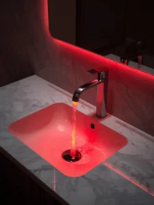 A futuristic motion-activated bathroom faucet