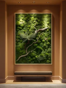 A large shadow-box framed living moss