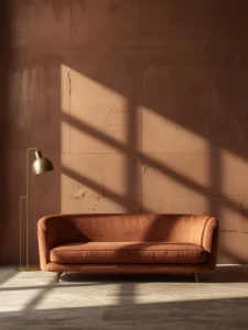 A living room with a full floor-to-ceiling limewash