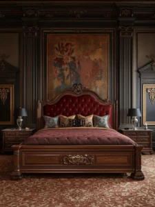 A luxurious wooden bed
