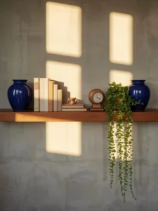 A mid-century modern floating shelf