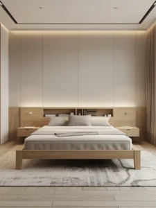A minimalist wooden bed