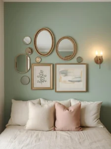 A mint green bedroom feature wall