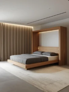 A modular wooden bed