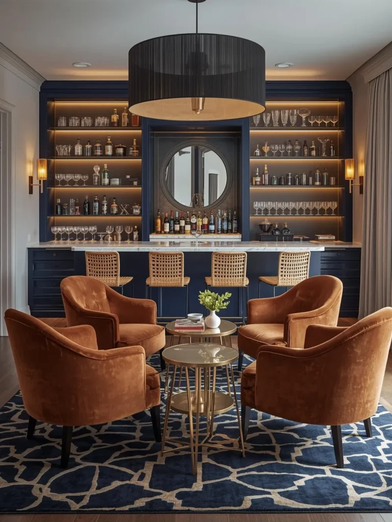 A parlor remodel designed as a sophisticated cocktail lounge