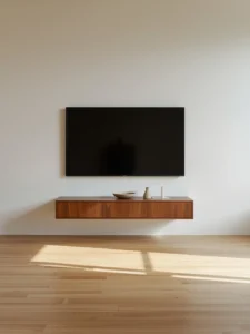 A serene Japandi living room TV wall