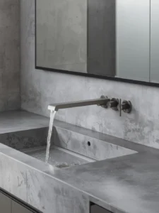 A sleek satin stainless single-hole bar faucet