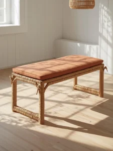 A slim bedroom bench with the entire frame and leg structure
