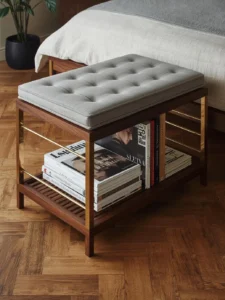 A slim two-tier bedroom bench