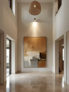 A soaring double-height residential entry hall