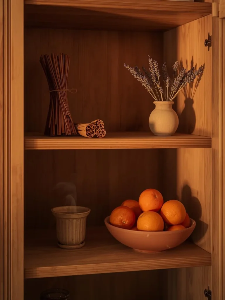 A softly lit pantry corner