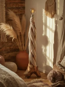 A tall bohemian floor lamp