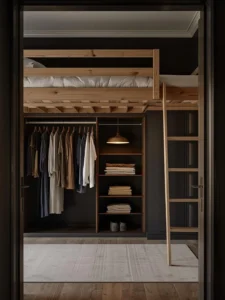 A timber loft bed elevated at 5.5 feet