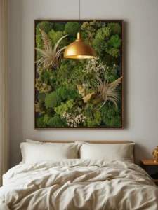 A tiny bedroom with an oversized framed