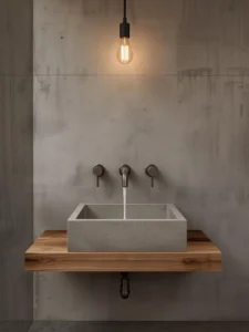 A wall-mounted bathroom faucet in raw brushed steel