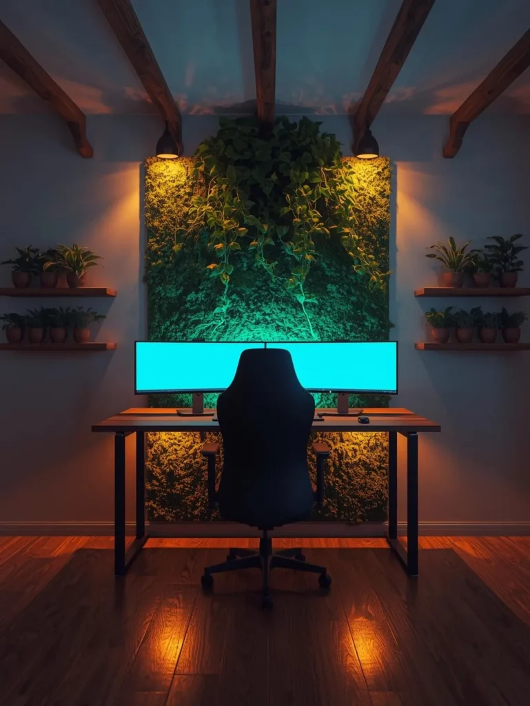 A wide-angle shot of a teenage boy's bedroom at dusk