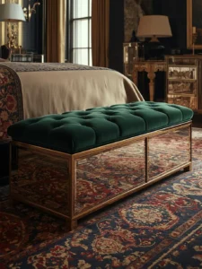 A wide mirrored bedroom bench