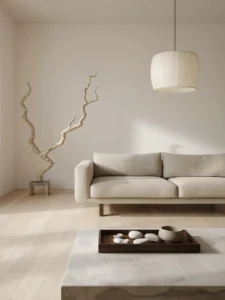 An airy living room with whitewashed oak floors