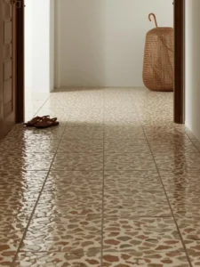 An entryway floor covered entirely in handmade zellige tiles