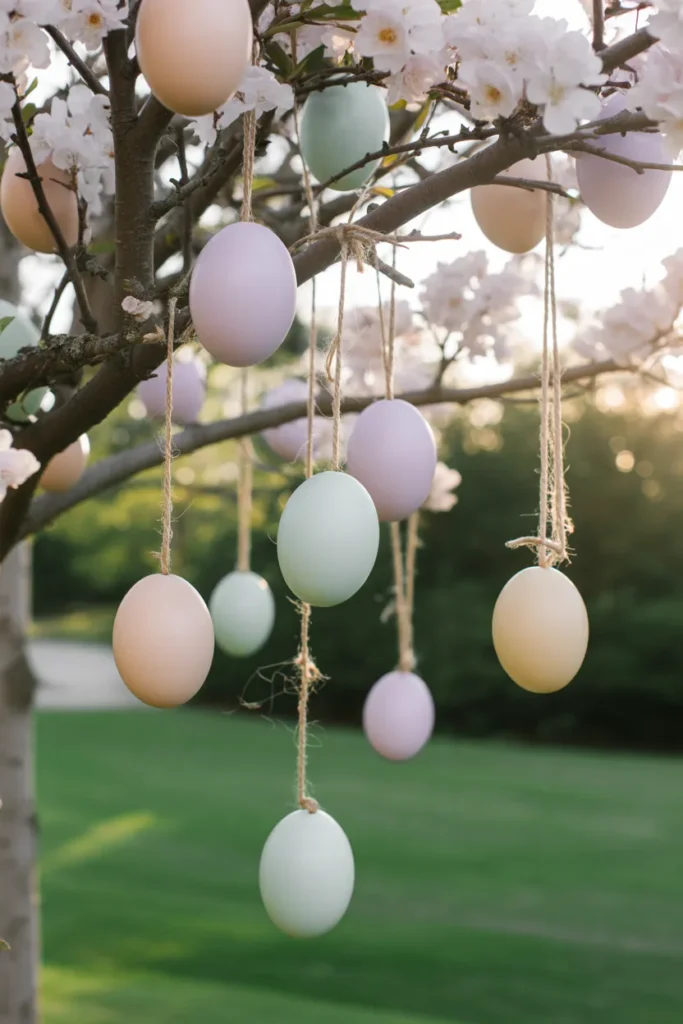 Egg Ornaments From Tree Branches in the Front Yard