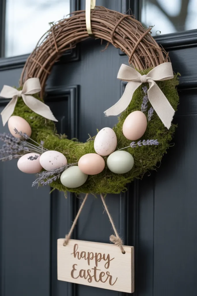Front Door With a DIY Linen and Dried Flower Wreath