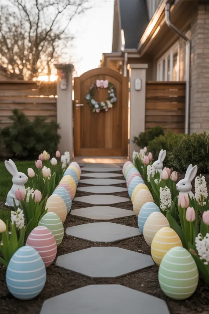 Front Yard With Eggs, Blooms, and Pathway Accents