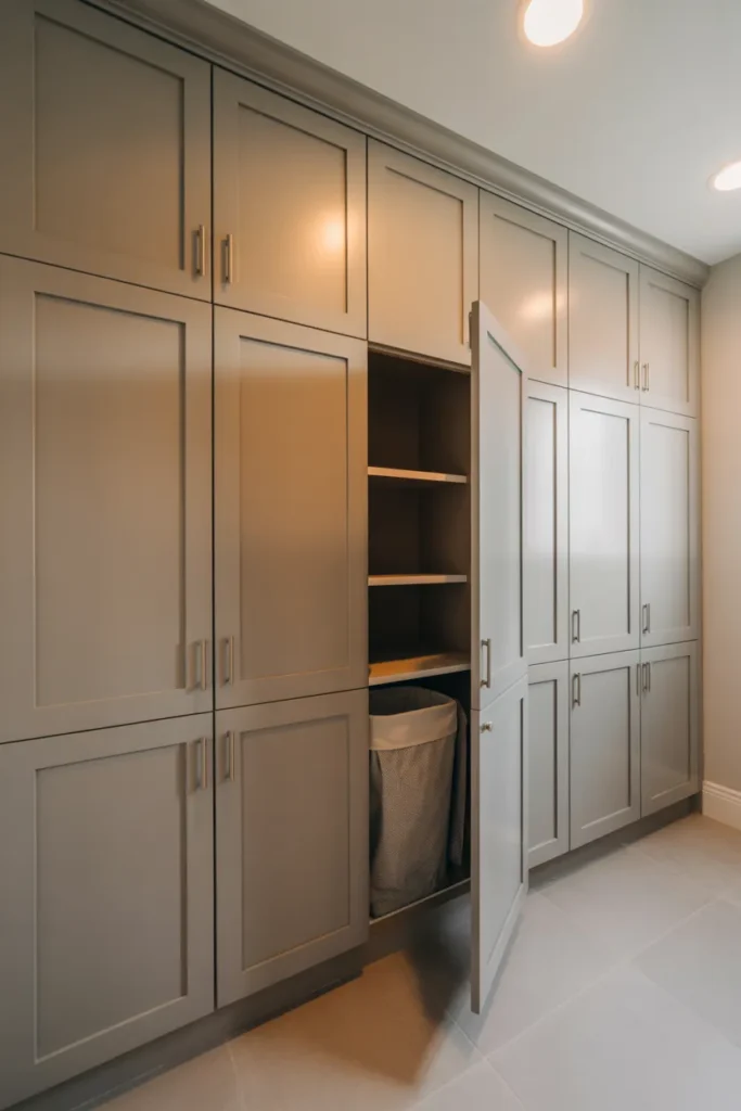 Full wall of floor-to-ceiling inset shaker-style cabinet doors