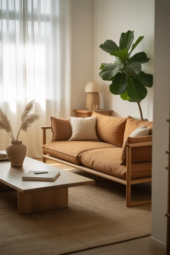 Japandi-Style Living Room With Low Furniture