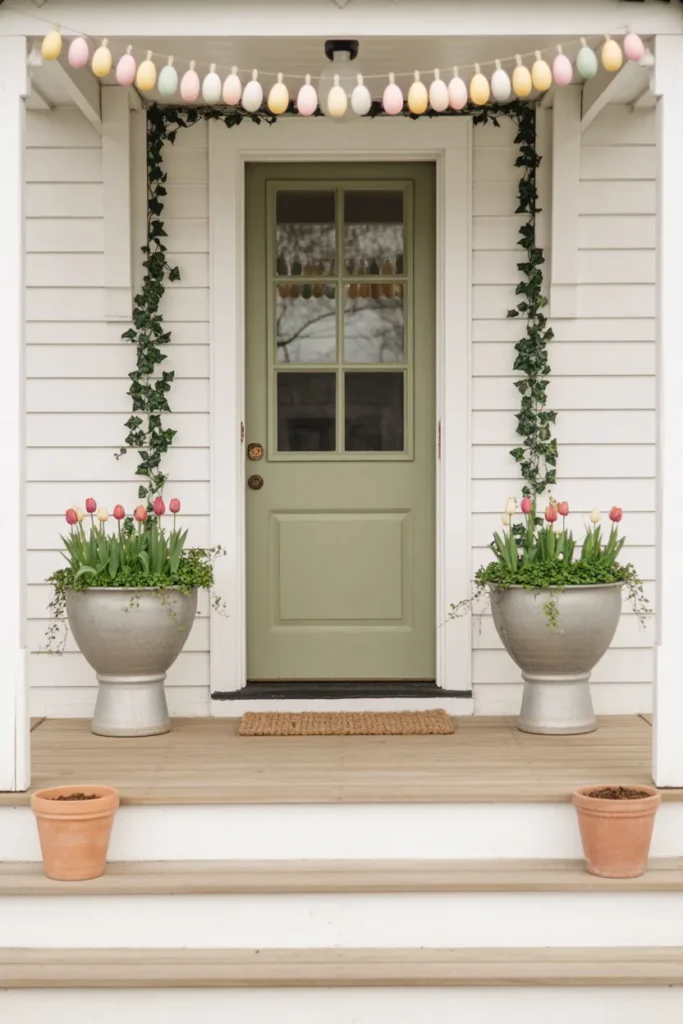 Layered Spring Porch With Planters at Different Heights