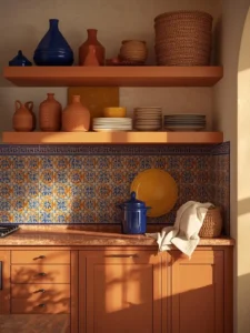 Mediterranean-inspired kitchen with encaustic tiles in cobalt