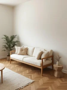 Minimal wood-frame sofa