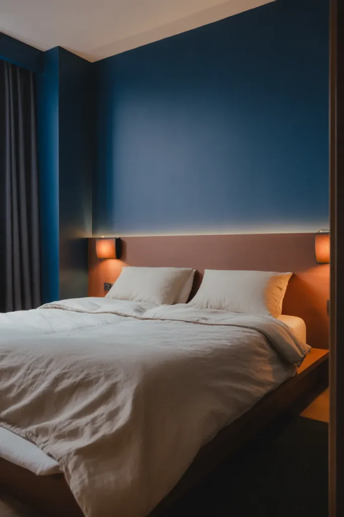 Moody Bedroom With Dark Walls and Warm Lighting