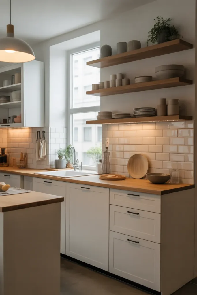 Open Shelving Kitchen That Replaces Upper Cabinets