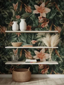 Open white oak shelving