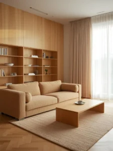 Scandinavian living room bathed in soft morning light