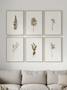 Scandinavian living room wall featuring a gallery