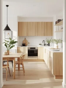 Scandinavian oak kitchen interior