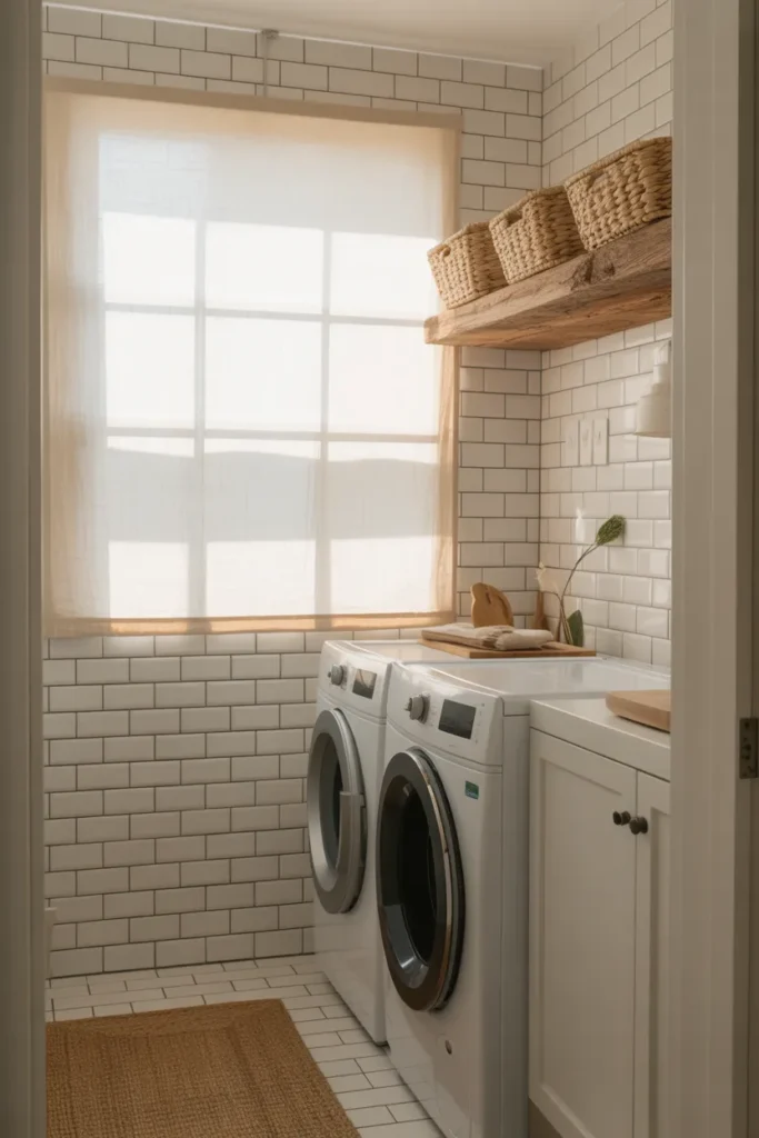 Small but bright all-white laundry room