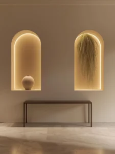 Two symmetrical arched built-in wall niches