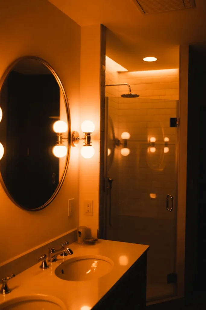 a bathroom lit entirely in warm 2700K lighting