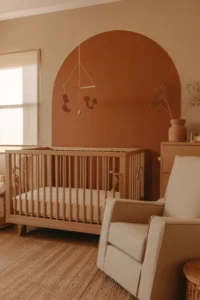 a boy nursery with a matte terracotta painted
