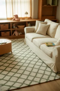 a family-friendly living room, white performance-fabric sofa with removable covers