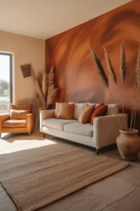 a family room with one terracotta-painted accent wall