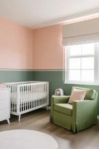a girl nursery with a color block paint treatment