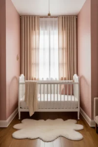 a modern girl nursery painted in soft matte blush pink on all four walls