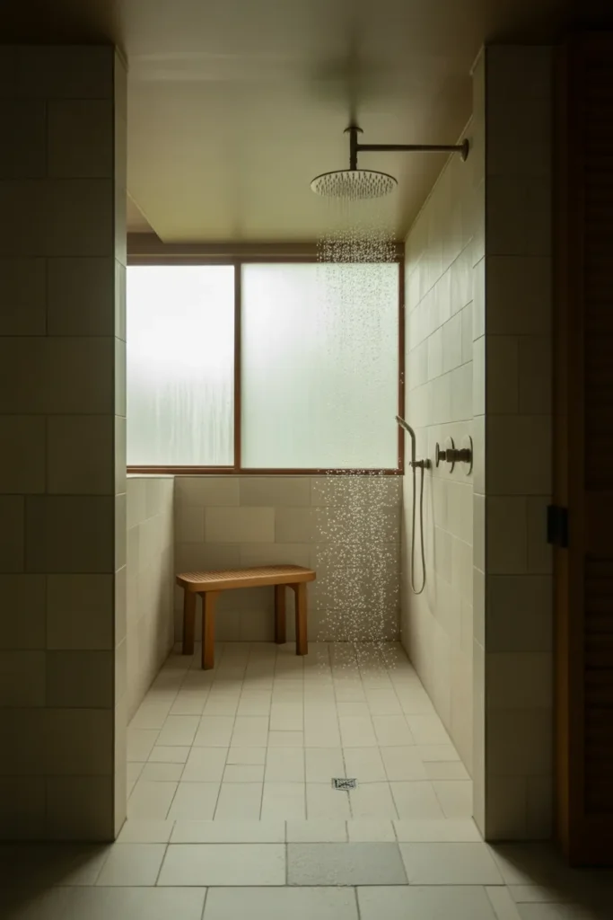 a walk-in shower with no door
