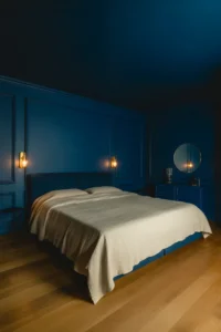 all four walls painted deep navy blue