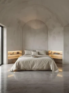 architectural bedroom with a plaster wrap